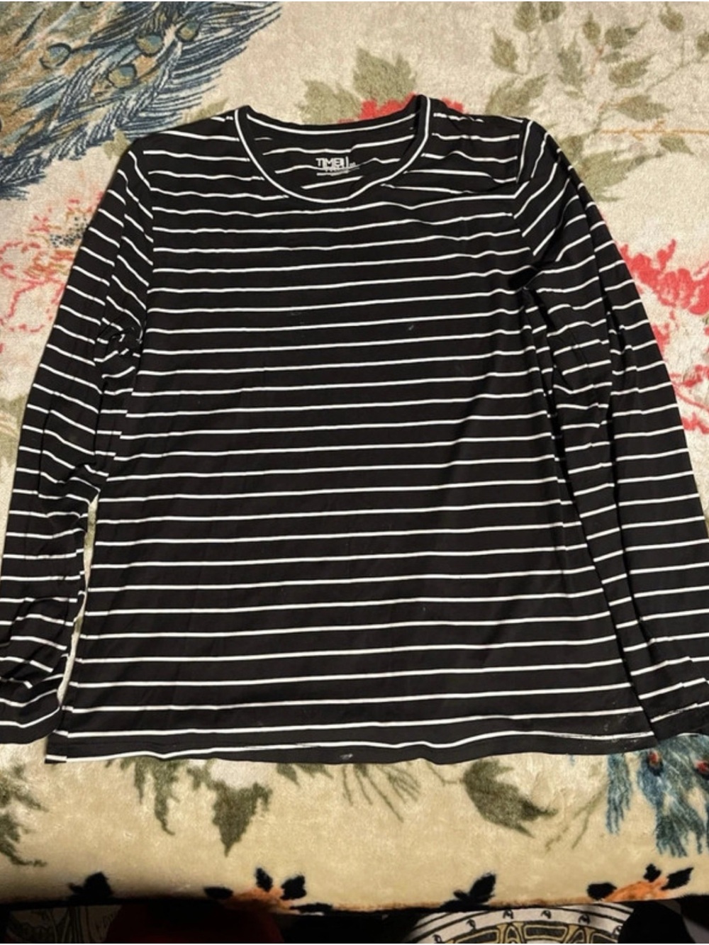 Time and Tru Black and White Striped Crewneck Top